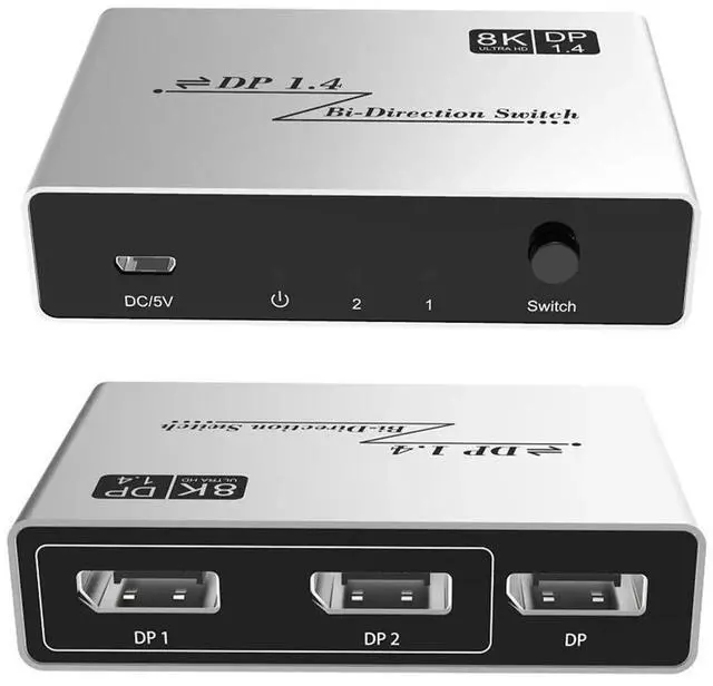 Alt view image 6 of 6 - Bi-directional DP 1.4 2X1 / 1X2 DisplayPort Switch Splitter KVM Box, Support 8K@30Hz, 4K@120Hz High Refresh Rate Video Transmission for GPU Monitor Laptop Gaming Display Extension