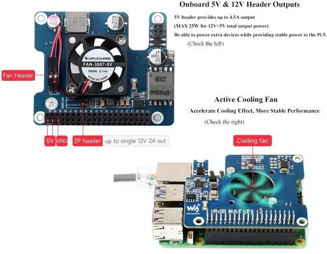 Alt view image 2 of 5 - PoE HAT Expansion Board for Raspberry Pi 5, IEEE 802.3af/at Power Over Ethernet Module with Built-in Cooling Fan and Metal Heatsink, Stable Single Cable Power & Network Supply for Pi 5 Single Board Co