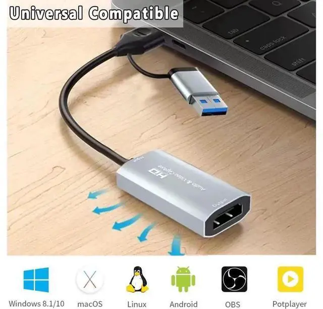 Alt view image 5 of 7 - 4K 30fps HDMI to USB Video Capture Card with Audio Input, Full HD Recording Device for DSLR Camcorder Action Camera Live Streaming, Compatible with Switch PS4 PS5 Xbox Game Consoles