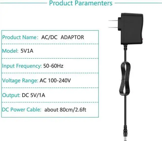 Alt view image 4 of 6 - DC 5V 1A 5W AC DC Power Supply Adapter, 50/60Hz Input with Dual DC Plugs 3.5x1.35mm & 5.5x2.5mm Male Connectors, Universal 1000mA Wall Charger for Small Electronic Devices