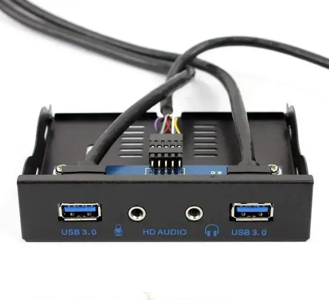 Main image of 2 Ports USB 3.0 Front Panel Bracket, 3.5 Inch Floppy Drive Bay 19Pin Header to USB3.0 Hub with HD Audio Headphone Microphone Port Extension Cable for Desktop Computer Chassis, Black