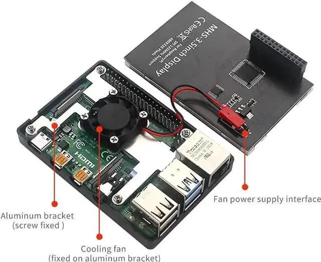 Alt view image 3 of 7 - 3.5 Inch TFT LCD Touch Screen Monitor Kit with Cooling Fan, Touch Stylus and Protective Case, HDMI Interface Display Compatible with Raspberry Pi 4B 3B 3B+ Single Board Computers