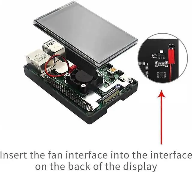 Alt view image 6 of 7 - 3.5 Inch TFT LCD Touch Screen Monitor Kit with Cooling Fan, Touch Stylus and Protective Case, HDMI Interface Display Compatible with Raspberry Pi 4B 3B 3B+ Single Board Computers