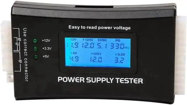 Main image of Digital LCD ATX Power Supply Tester, 20Pin 24Pin PSU Diagnostic Tool with SATA 4Pin HDD Connector Ports, PC Computer Power Source Voltage Detector for Desktop Repair & Maintenance