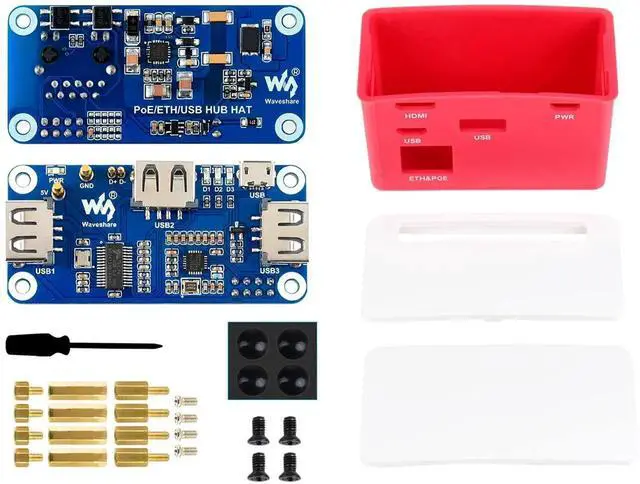 Main image of PoE Ethernet & USB Hub HAT Expansion Board for Raspberry Pi Zero 2W / Zero W, IEEE 802.3af Power Over Ethernet RJ45 Network Module with Multi USB 2.0 Ports for DIY Embedded Projects