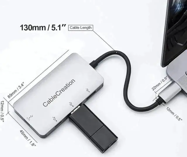Alt view image 2 of 6 - CableCreation USB C Multiport Hub Thunderbolt 3 Compatible, Type C Adapter with 2 USB 3.0 Ports + 2 USB-C Charging Ports, Space Grey Docking Station for MacBook Pro 2017, Surface Book 2 and More Type