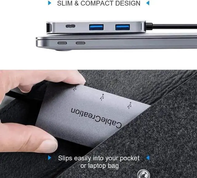 Alt view image 5 of 6 - CableCreation USB C Multiport Hub Thunderbolt 3 Compatible, Type C Adapter with 2 USB 3.0 Ports + 2 USB-C Charging Ports, Space Grey Docking Station for MacBook Pro 2017, Surface Book 2 and More Type