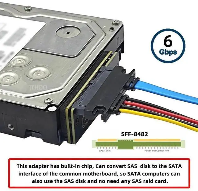 Alt view image 2 of 7 - SFF-8482 SAS 29Pin to SATA 7+15 22Pin Hard Drive RAID Adapter with Built-in SAS Controller Chip and Independent SATA Power Port, Support 6Gbps SAS/SATA Storage Conversion for Server Storage Array