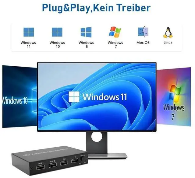 Alt view image 5 of 7 - 2 Port HDMI KVM Switch 2 Computers Share 1 Monitor Keyboard Mouse, 2 In 1 Out 4K@30Hz HDMI KVM Selector with 2 USB 2.0 Cables for PC Printer Peripheral Sharing