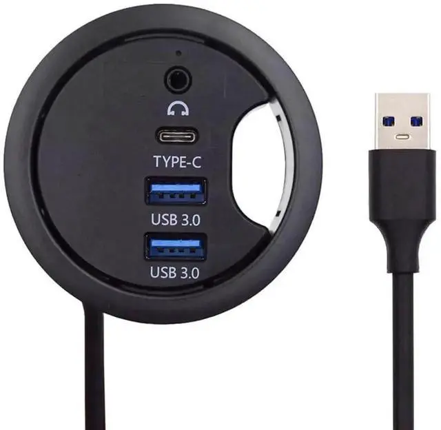 Alt view image 5 of 7 - 60mm 2.36 Inch Grommet Hole USB 3.0 Flush Mount Desktop Hub, Built-in 2 USB 3.0 Ports, 1 USB-C Port and 3.5mm Audio Jack for Office Desk Table Installation