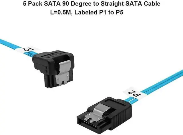 Alt view image 5 of 5 - 5 Pack 0.5M 90 Degree Right Angle SATA III Data Cables, 6Gbps Straight to Angled SATA 3 Cord for SSD HDD Hard Drive PC Internal Connection, Blue 1.6FT Thin SATA Wire