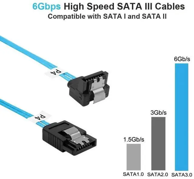 Alt view image 3 of 5 - 5 Pack 0.5M 90 Degree Right Angle SATA III Data Cables, 6Gbps Straight to Angled SATA 3 Cord for SSD HDD Hard Drive PC Internal Connection, Blue 1.6FT Thin SATA Wire