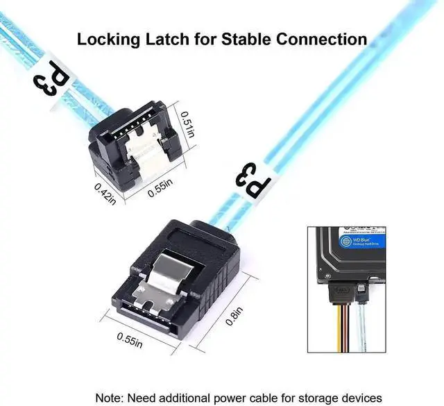 Alt view image 2 of 5 - 5 Pack 0.5M 90 Degree Right Angle SATA III Data Cables, 6Gbps Straight to Angled SATA 3 Cord for SSD HDD Hard Drive PC Internal Connection, Blue 1.6FT Thin SATA Wire