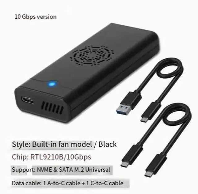 Alt view image 2 of 4 - Dual Protocol M.2 SSD Enclosure with Cooling Fan, 10Gbps/20Gbps Aluminum External Hard Drive Case, Tool-Free Design Supports NVMe and SATA M.2 Drives in 2230/2242/2260/2280 Sizes