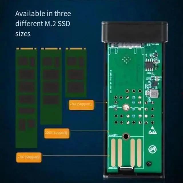 Alt view image 3 of 4 - Dual Protocol M.2 SSD Enclosure with Cooling Fan, 10Gbps/20Gbps Aluminum External Hard Drive Case, Tool-Free Design Supports NVMe and SATA M.2 Drives in 2230/2242/2260/2280 Sizes