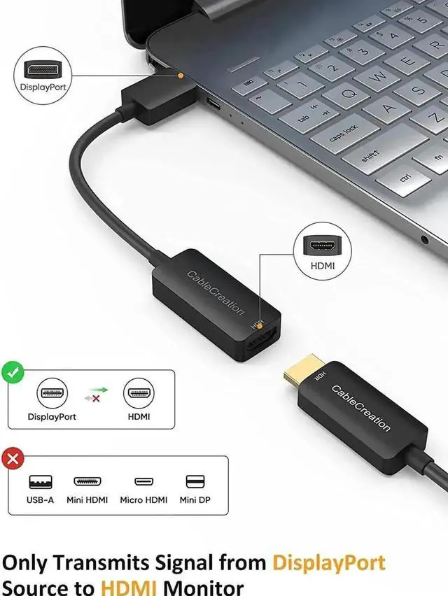 Alt view image 4 of 7 - 10FT HDMI Male to Male Cable Bundle with Active DisplayPort to HDMI Adapter, 4K@60Hz HDR DP to HDMI Converter for Dell HP Lenovo ASUS Samsung LG Laptops GPUs Monitors TVs Projectors