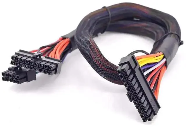 Main image of 63cm Sleeved 24 Pin ATX PSU Power Adapter Cable 18Pin+10Pin to 24Pin Connector Compatible with Corsair SFX RMX RMi SF HX Series Power Supply Units, Black Braided 24.8 Inch