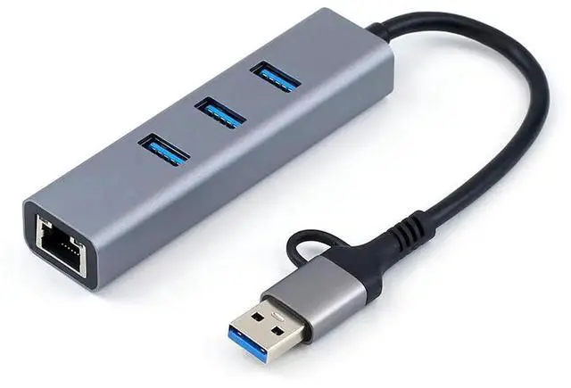 Alt view image 2 of 4 - 4-in-1 USB-C Hub with Gigabit Ethernet RJ45 Port, USB Type-C to USB 3.0 Multi-Port Splitter Adapter, Portable USB-C Docking Station for Laptops and Desktops Network Connection & Peripheral Expansion