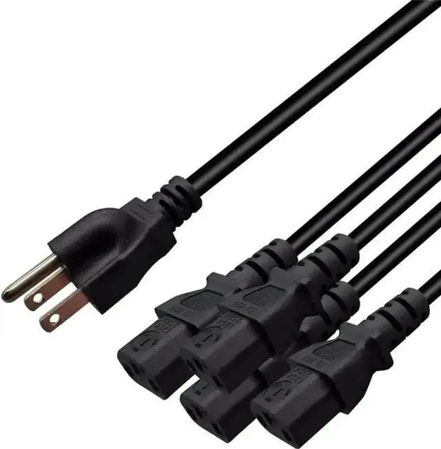 Main image of 3FT Heavy Duty NEMA Power Extension Cord ETL Listed, 18AWG 125V 15A NEMA 5-15P Male Plug to 4 NEMA 5-15R Female Outlets, 15 Amp to 20 Amp Household AC Power Adapter Splitter Cable