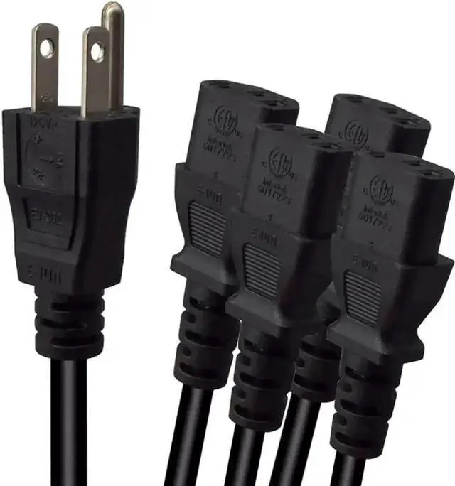 Alt view image 2 of 5 - 3FT Heavy Duty NEMA Power Extension Cord ETL Listed, 18AWG 125V 15A NEMA 5-15P Male Plug to 4 NEMA 5-15R Female Outlets, 15 Amp to 20 Amp Household AC Power Adapter Splitter Cable