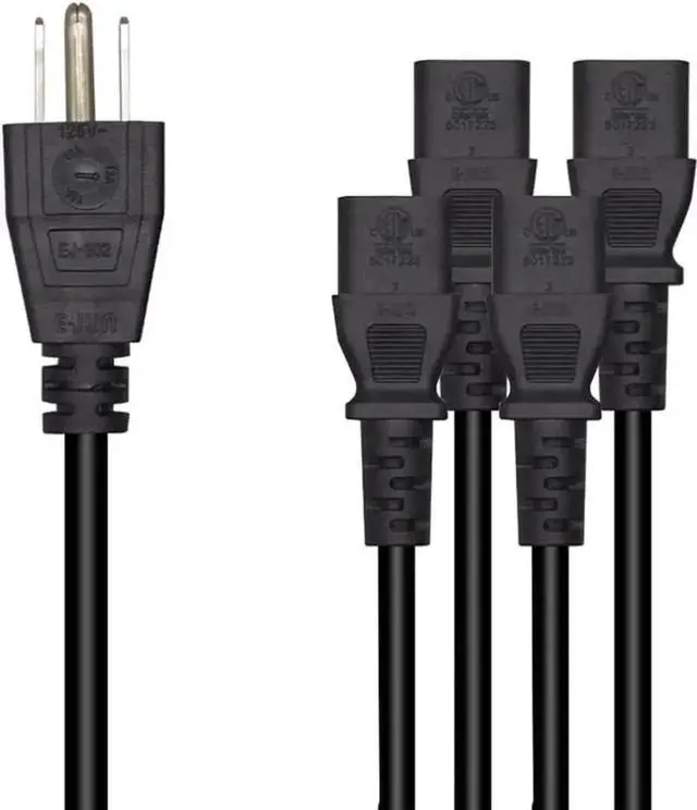 Alt view image 4 of 5 - 3FT Heavy Duty NEMA Power Extension Cord ETL Listed, 18AWG 125V 15A NEMA 5-15P Male Plug to 4 NEMA 5-15R Female Outlets, 15 Amp to 20 Amp Household AC Power Adapter Splitter Cable