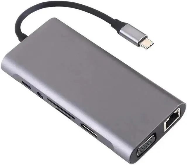Alt view image 6 of 7 - 11-in-1 USB C Multiport Docking Station Adapter with 4K HDMI, VGA, Gigabit Ethernet, PD 3.0 Charging, USB 3.0/2.0 Ports, SD TF Card Reader and 3.5mm Audio Jack for USB-C Laptops Mac Pro