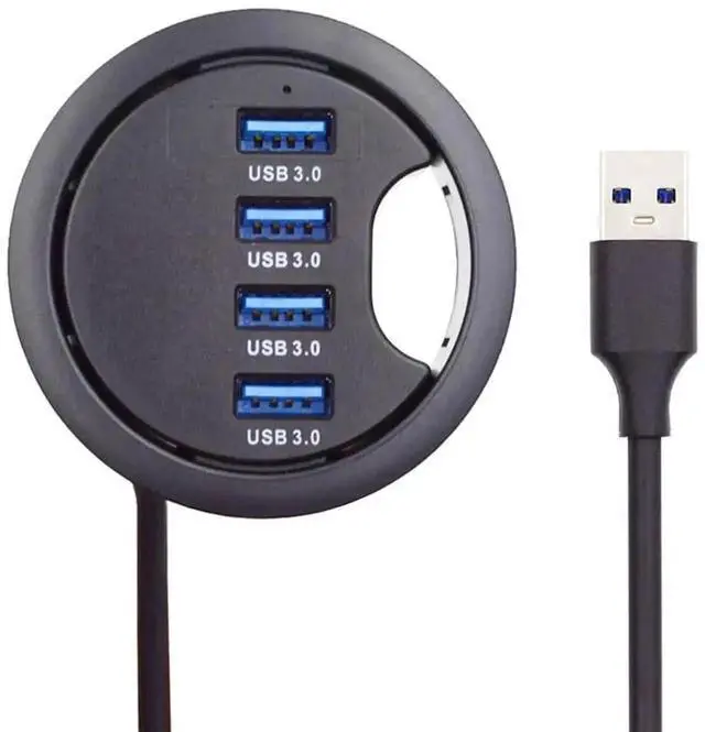 Main image of 4 Port USB 3.0 Desk Grommet Hub Splitter, 60mm Hole Mount USB Multiport Expander Dock Station High Speed Data Transfer Extension Adapter for Office Desktop PC Table Interface Expansion
