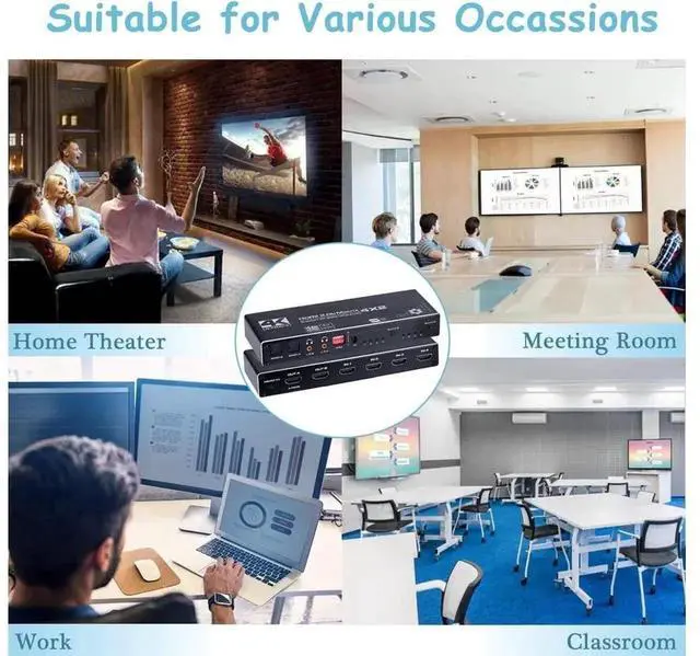 Alt view image 5 of 7 - 4x2 HDMI Matrix Switch 4K@60Hz HDMI 2.0b 4 In 2 Out Video Splitter with IR Remote Control & EDID Management, Support HDCP2.2, HDR10, 3D Ultra HD for Monitor TV Projector