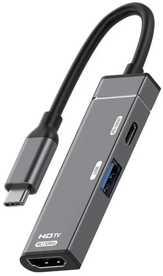 Main image of 3-in-1 USB-C to HDMI Adapter 4K@120Hz Video Converter with 100W PD Power Delivery Charging and USB 3.0 Data Port, Plug and Play Screen Mirroring for MacBook iPad Laptops Phones to TV Monitor Projector