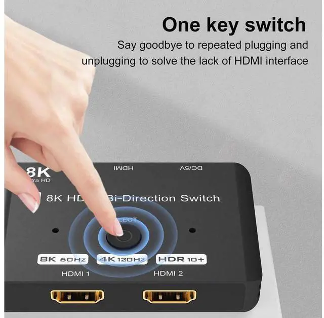 Alt view image 3 of 7 - Bi-Directional HDMI 2.1 Switch 8K 2 In 1 Out / 1 In 2 Out Splitter, 48Gbps Bandwidth Support 8K@60Hz, 4K@120Hz, HDCP2.3, ARC, VRR, Compatible with PS5 Xbox Series X Blu-ray Player 8K TV Monitor Projec
