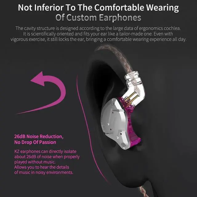 Alt view image 2 of 7 - ZS10 Pro In Ear Monitor IEM Earphones with Mic, 4BA+1DD Hybrid 5 Drivers HiFi Wired Earbuds, Stainless Steel Faceplate Noise Isolating In Ear Headphones for Musicians Audiophiles Gaming, Black