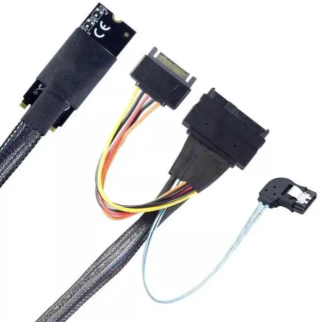 Alt view image 2 of 4 - 100CM M.2 M-Key SFF-8643 to U.2 SFF-8639 Adapter Card with Right Angle SATA 15P Power & SATA 7P Data Cable, NVMe M.2 to U.2 Server SSD Converter