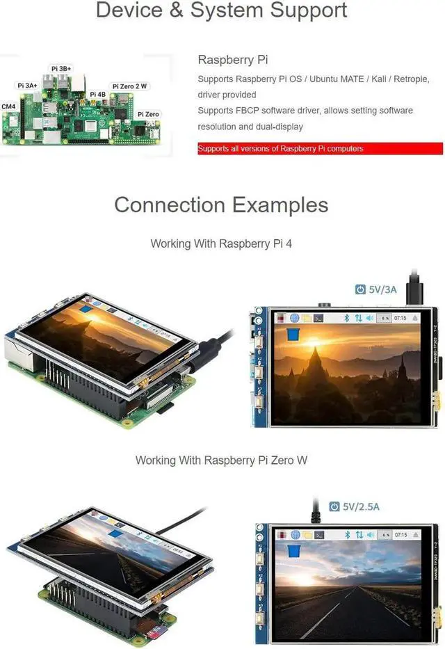 Alt view image 2 of 5 - 3.2 Inch SPI Resistive Touch Screen LCD Module 320x240 Resolution, Compatible with Raspberry Pi 4B 3B+ 3B 2B B+ A+ Zero Zero W WH Zero 2W All Series Boards