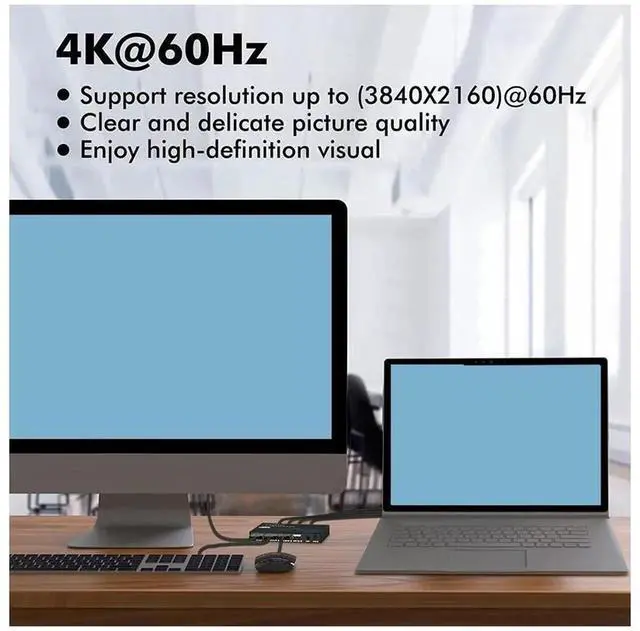 Alt view image 7 of 7 - 2 Port DisplayPort KVM Switch 4K@60Hz 2 In 1 Out DP USB KVM Switcher with Wired Remote Controller, Allow 2 PCs Share One Monitor, Keyboard, Mouse and USB Devices Like Printer