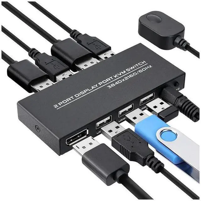 Alt view image 5 of 7 - 2 Port DisplayPort KVM Switch 4K@60Hz 2 In 1 Out DP USB KVM Switcher with Wired Remote Controller, Allow 2 PCs Share One Monitor, Keyboard, Mouse and USB Devices Like Printer