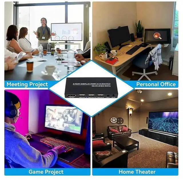 Alt view image 3 of 7 - 2 Port DisplayPort KVM Switch 4K@60Hz 2 In 1 Out DP USB KVM Switcher with Wired Remote Controller, Allow 2 PCs Share One Monitor, Keyboard, Mouse and USB Devices Like Printer
