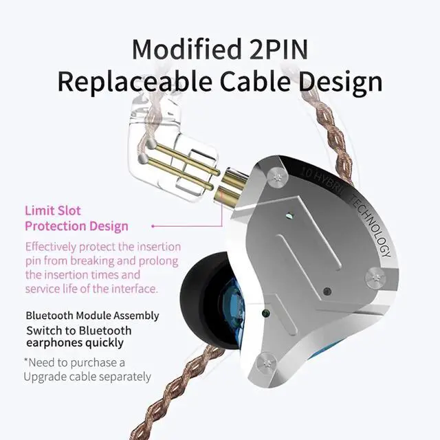 Alt view image 4 of 7 - ZS10 Pro 4BA+1DD Hybrid Driver In Ear Monitor IEM Earphones, 5 Units HiFi Wired Metal Earbuds with Passive Noise Isolation, 2 Pin Detachable Replacement Cable for Musicians Audiophiles Stage Monitorin