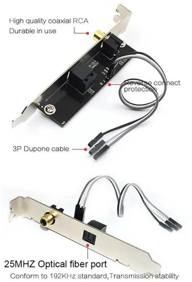 Alt view image 4 of 6 - 24Bit 192KHz SPDIF Optical Fiber Coaxial Digital Audio Daughter Card with Baffle Bracket, Internal PCIe Back Panel Digital Sound Output Expansion Module, Black