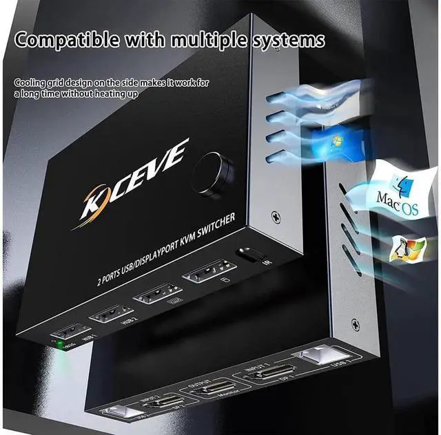Alt view image 6 of 7 - 2 in 1 Out DP KVM Switch with 2-Port USB 2.0 Hub, 2 Port DisplayPort KVM Switcher Supports 4K@60Hz 3840*2160 Resolution to Share One Monitor Keyboard and Mouse for Two Computers Laptops Servers