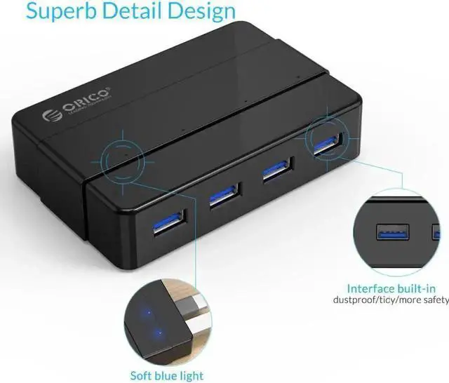 Alt view image 4 of 5 - H4928-U3 4-Port USB 3.0 Hub High Speed Expansion Splitter Plug and Play Compatible with Windows XP Vista 7 8 10 Linux and Mac OS System
