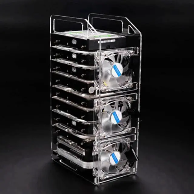 Alt view image 2 of 5 - 10 Layers Transparent Acrylic 3.5 Inch Hard Drive Cage DIY Assembly HDD Mounting Bracket Storage Tray Frame for 3.5in Mechanical Hard Disk Installation