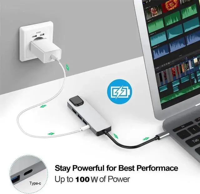 Alt view image 7 of 7 - 5 in 1 USB C Multiport Hub Docking Station with 4K HDMI, 1000Mbps Gigabit Ethernet, 100W PD Charging & 2 USB 3.0 Ports, Portable Type C Adapter Compatible with MacBook Pro Air and Windows USB C Laptop