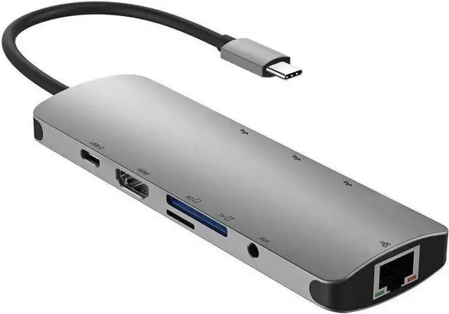 Alt view image 6 of 7 - 9 in 1 USB C Multiport Docking Station with Gigabit Ethernet, 4K HDMI Output, 3 USB 3.0 Ports, SD TF Card Reader, 3.5mm Audio Jack and 100W PD Charging Compatible with MacBook Pro and All USB-C Laptop