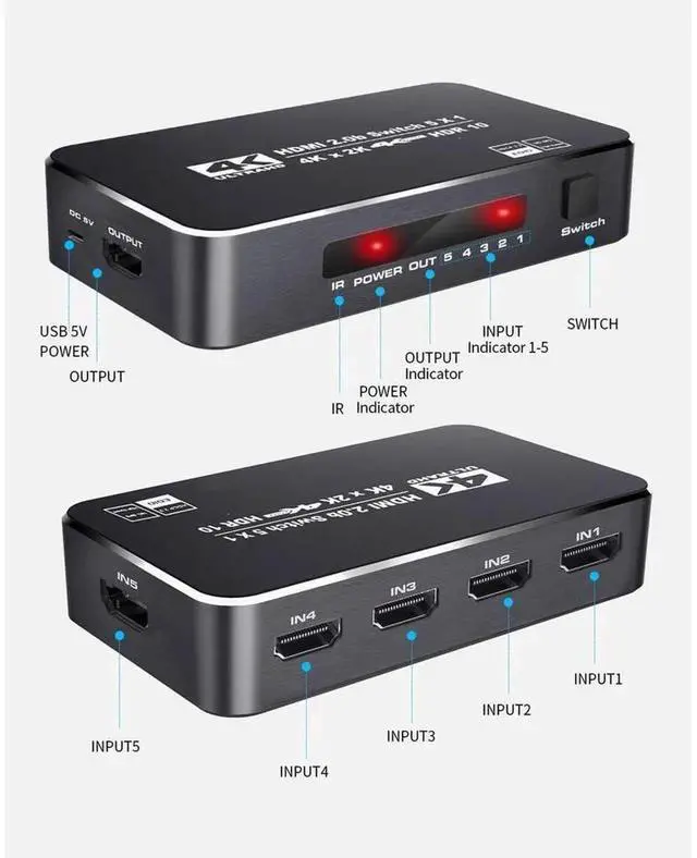 Alt view image 5 of 7 - OZQ3-3 5 Port HDMI 2.0 4K@60Hz HDR HDMI Switch with IR Remote Control, Max 18.5Gbps Bandwidth Supports Dolby Vision HDR10 HDCP 2.2 3D for Game Consoles Blu-ray Players HDTV Projectors