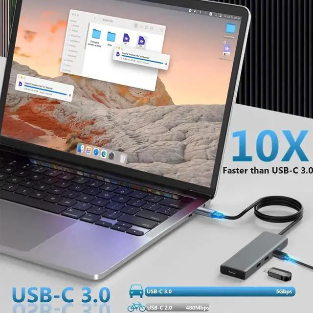 Alt view image 4 of 6 - 4-Port USB 3.0 USB-C Hub 5Gbps High Speed Data Transfer Portable Type-C Multiport Splitter Extension Adapter Compatible with MacBook Pro Air iPhone 15 16 XPS Chromebook and USB-C Laptops