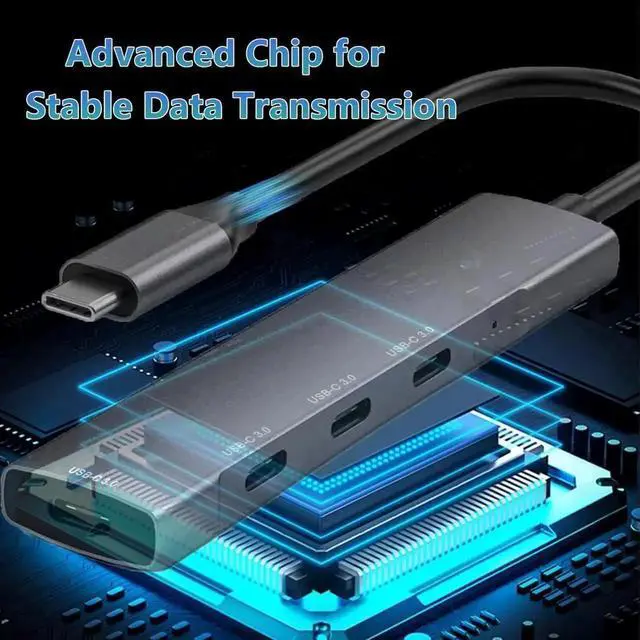 Alt view image 6 of 6 - 4-Port USB 3.0 USB-C Hub 5Gbps High Speed Data Transfer Portable Type-C Multiport Splitter Extension Adapter Compatible with MacBook Pro Air iPhone 15 16 XPS Chromebook and USB-C Laptops