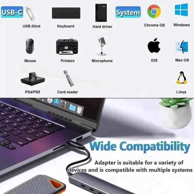 Alt view image 5 of 6 - 4-Port USB 3.0 USB-C Hub 5Gbps High Speed Data Transfer Portable Type-C Multiport Splitter Extension Adapter Compatible with MacBook Pro Air iPhone 15 16 XPS Chromebook and USB-C Laptops