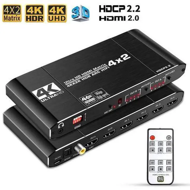 Main image of Torpedo Nova 4x2 HDMI Matrix Switch with ARC & Audio Extractor, 4K@60Hz 4:4:4 18Gbps Bandwidth, HDCP 2.2 HDR10+, Independent Dual Zone Control for Premium Home Theater AV System