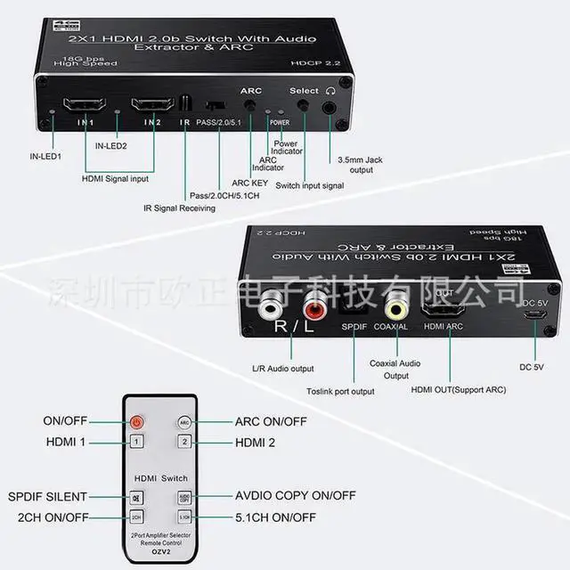 Alt view image 2 of 7 - Torpedo Nova 4x2 HDMI Matrix Switch with ARC & Audio Extractor, 4K@60Hz 4:4:4 18Gbps Bandwidth, HDCP 2.2 HDR10+, Independent Dual Zone Control for Premium Home Theater AV System