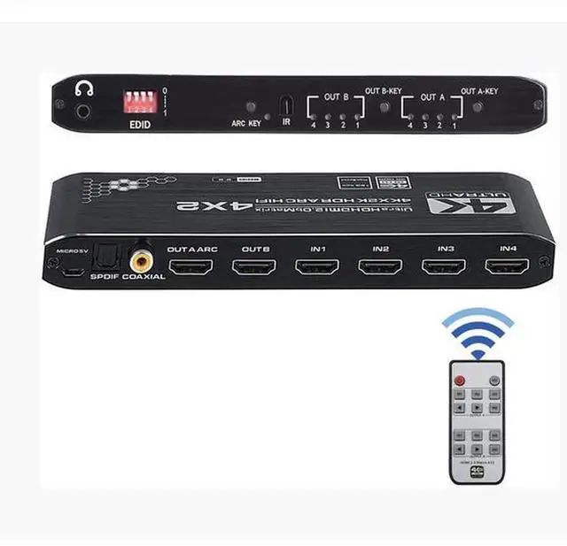 Alt view image 3 of 7 - Torpedo Nova 4x2 HDMI Matrix Switch with ARC & Audio Extractor, 4K@60Hz 4:4:4 18Gbps Bandwidth, HDCP 2.2 HDR10+, Independent Dual Zone Control for Premium Home Theater AV System